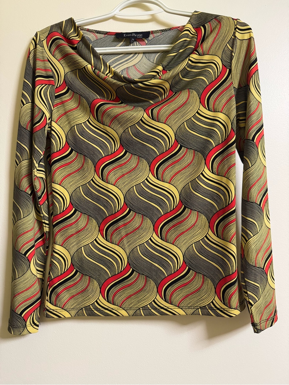 Women's Long Sleeve Cowl Neck Shirt - Yellow/Red/Black